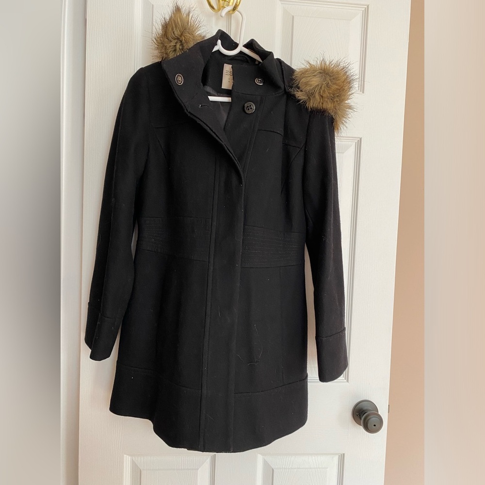 Perfect Esprit pea coat with removable fur hood